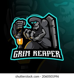 grim reaper holding the lamp esports logo mascot illustration
