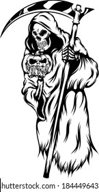The grim reaper holding the scary pumpkins