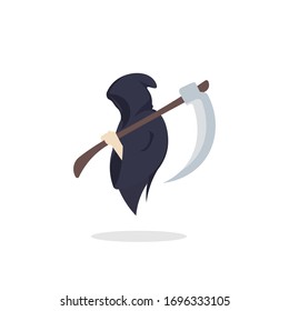 Grim reaper holding scythe collecting souls. Death icon sign or symbol. Dead man logo. Funeral parlor. Casualty concept. Infographics element - Flat vector character illustration.