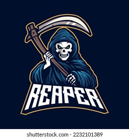 Grim reaper holding scythe mascot logo for sport,gaming or team