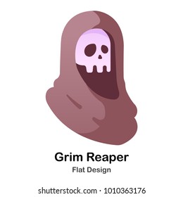 Grim Reaper With Hood Flat Illustration