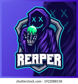 Grim Reaper Hood mascot esport logo design illustrations vector template, Devil Shooter logo for team game streamer youtuber banner twitch discord