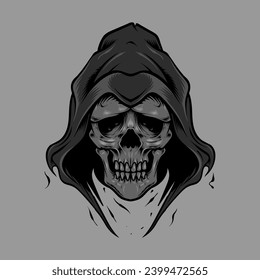 Grim reaper hooded skull head illustration and tshirt design