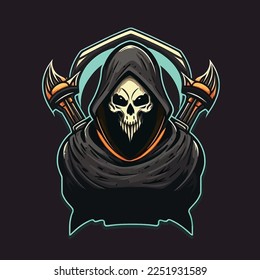 Grim Reaper with hoodie esports mascot, gaming logo template, illustration