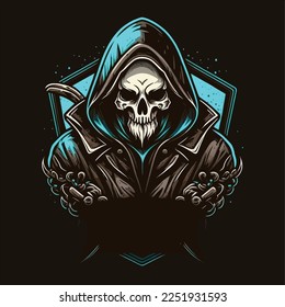 Grim Reaper with hoodie illustration, esports mascot, gaming logo template