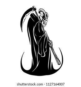 Grim Reaper with horns Vector logo black and white