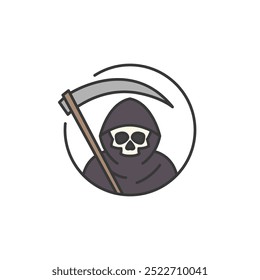 Grim Reaper Icon. Angel of Death Logo for Halloween Decoration.