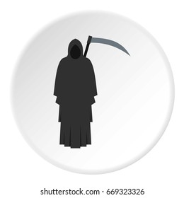 Grim reaper icon in flat circle isolated on white background vector illustration for web