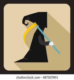 Grim reaper icon in flat style on a beige background vector illustration