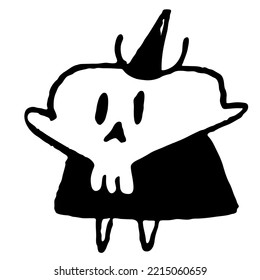 Grim reaper illustration. Cartoon  Halloween death skeleton mascot isolated on white background. Outlined