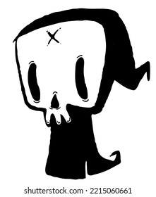 Grim reaper illustration. Cartoon  Halloween death skeleton mascot isolated on white background. Outlined