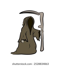 Grim Reaper Illustration - Dark Hooded Figure with Scythe Vector Artwork