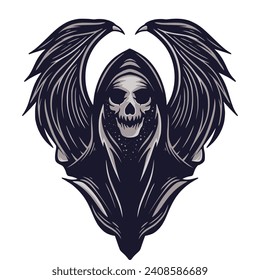 Grim Reaper Illustration Digital Drawing Vector. Horror Darkness Art