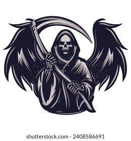 Grim Reaper Illustration Digital Drawing Vector. Horror Darkness Art