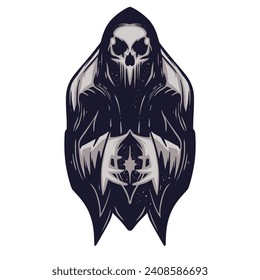 Grim Reaper Illustration Digital Drawing Vector. Horror Darkness Art