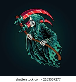 grim reaper illustration with double scythe