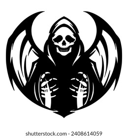 Grim Reaper Illustration Vector. Darkness Horror Mascot Logo