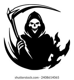 Grim Reaper Illustration Vector. Darkness Horror Mascot Logo