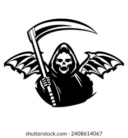 Grim Reaper Illustration Vector. Darkness Horror Mascot Logo