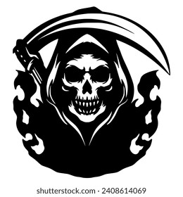 Grim Reaper Illustration Vector. Darkness Horror Mascot Logo