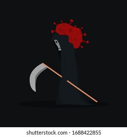 Grim Reaper Infected The Covid 19. Flat Vector Illustration