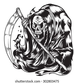 Grim reaper inking illustration