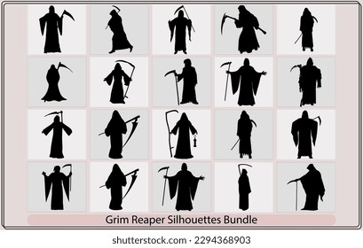 Grim reaper isolated on white background flat illustration vector,Grim reaper with scythe standing in doorway,Halloween theme - Grim Reaper