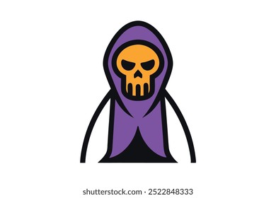  Grim Reaper Linie Kunstgrafik auf weißem Hintergrund, perfekt für Cartoon Clipart Designs.