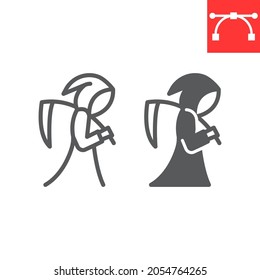 Grim reaper line and glyph icon, death and halloween, reaper vector icon, vector graphics, editable stroke outline sign, eps 10.