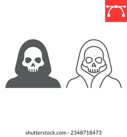 Grim reaper line and glyph icon, halloween and holiday, dead vector icon, harbinger of death vector graphics, editable stroke outline sign, eps 10.