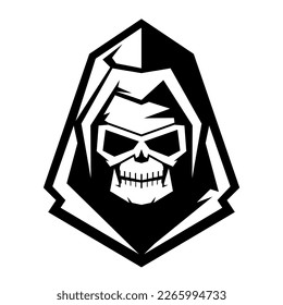 Grim Reaper Logo Vector Skull in Black And White design vector isolated 