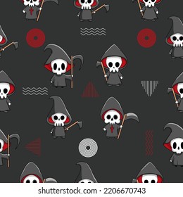 grim reaper lovely cute mascot character seamless pattern premium vector