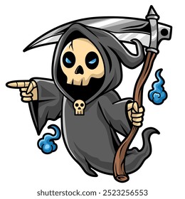 Grim Reaper Mascot Cartoon Illustration Vector, Design can be used for stickers and t-shirts.