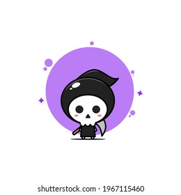 Grim Reaper mascot logo cute character illustration simple pose