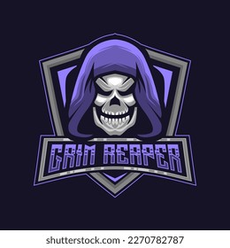 Logotipo de la mascota de la parrilla Reaper. Ilustración vectorial de plantilla de diseño de logotipo de paro