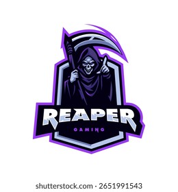 Grim Reaper mascote logotipo ilustração fundo branco isolado para jogos, esporte, equipe de esportes.