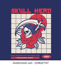 Grim reaper mascot logo with rose flower