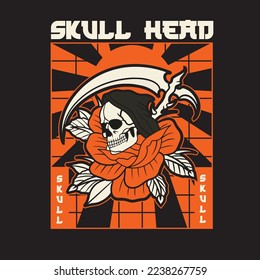 Grim reaper mascot logo with rose flower