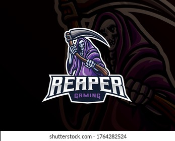 Grim reaper mascot sport logo design. Death evil mascot vector illustration logo. The Reaper mascot design, Emblem design for esports team. Vector illustration