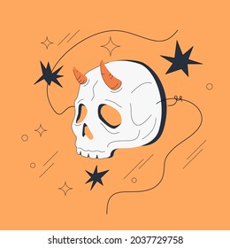 Grim Reaper mask vector illustration isolated on orange background. Halloween costume. Comic or anime style.