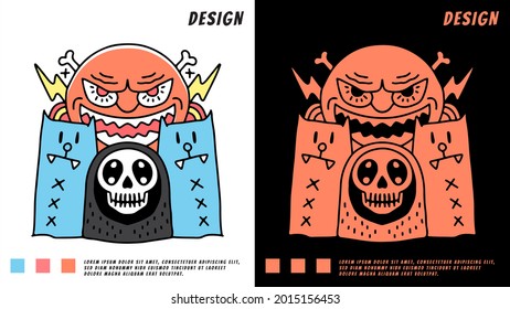 grim reaper and monster graffiti design. illustration for t shirt, poster, logo, sticker, or apparel merchandise.