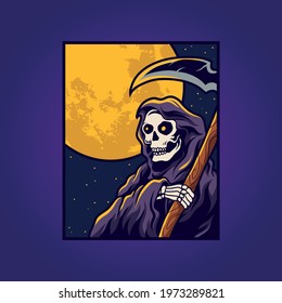 Grim reaper and moon vector illustration