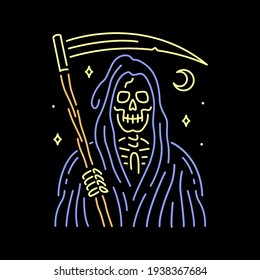 GRIM REAPER NEON BADGE COLOR BLACK BACKGROUND