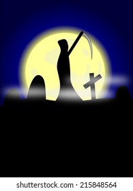 Grim reaper on cemetery with moon