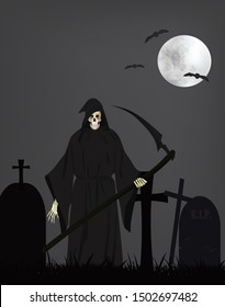 Grim Reaper on cemetery, vector