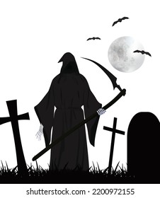 Grim Reaper on cemetery, vector
