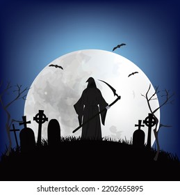 Grim Reaper on cemetery, vector
