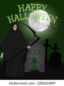 Grim Reaper on cemetery, vector