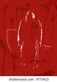 Grim reaper on red grunge a background