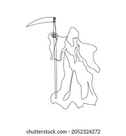 Grim Reaper one line art  Continuous line drawing halloween theme  autumn mood  horrible  performance  death suit  fear  end life halloween costume  spell 
